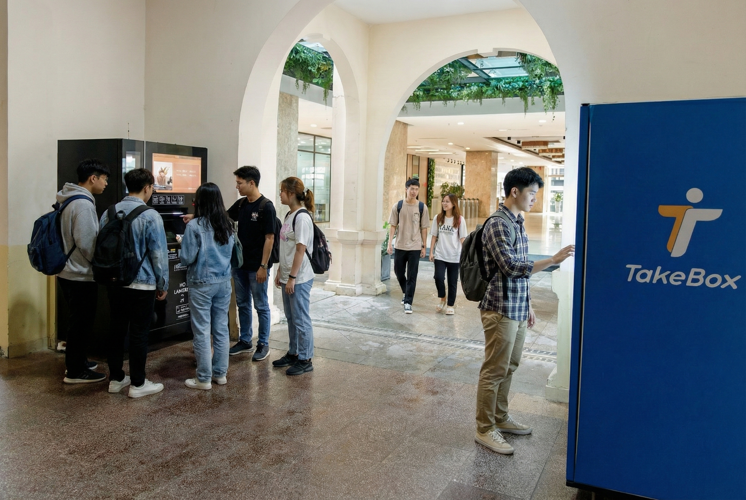Students using vending machine